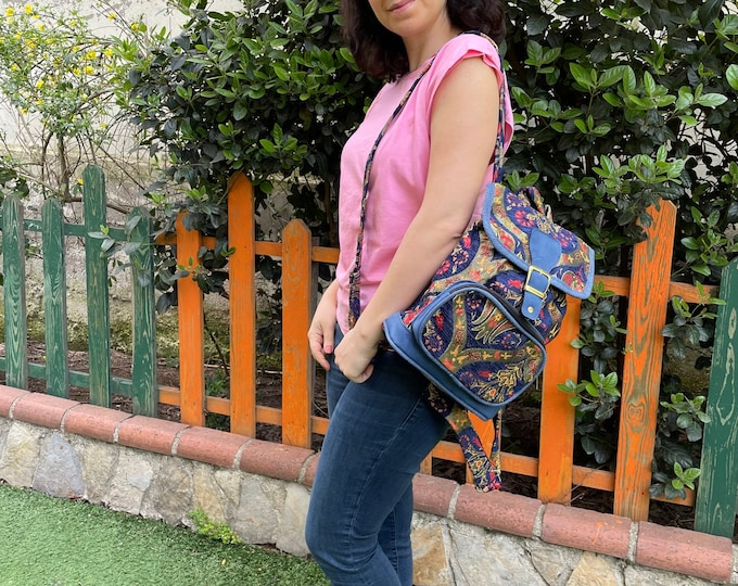 Personalized Ottoman Tulip Pattern Small Light Blue Backpack, Ottoman Design For Women, Perfect Gift For Birthday Girl, Christmas Gift