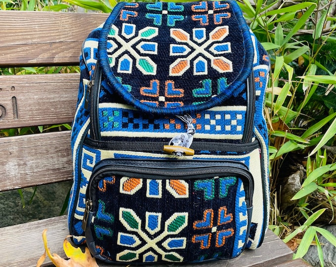 Navy Tapestry Sport Backpack Stylish and Durable Bag Made from Rug Fabric, Perfect for School, Gym, Travel, and Everyday Use! Christmas Gift