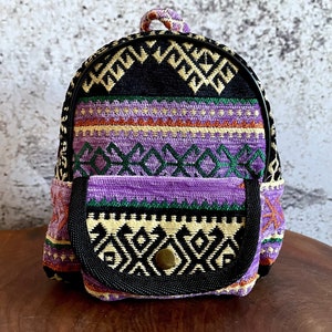 Personalized Purple Mini Backpack, Ethnic Pattern Kilim Bag, Adjustable Strap Light Small Dog Walking Bag, Gift For Kids, Summer Style Bag
