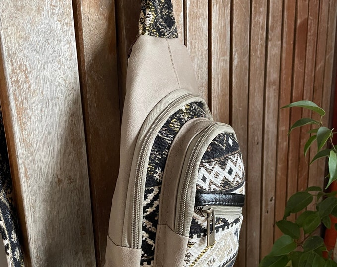 Handmade Boho Midi Sling Bag: Vegan Leather Crossbody with Tribal Design