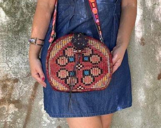 Oval Crossbody Bag For Women, Winter Wool Shoulder Purse Genuine Leather Detailed Rug Sling Bag, Personalized Gift For Myself Sister