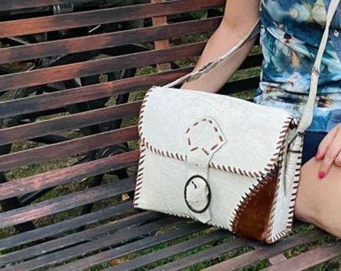 Personalized Cowhide Hand-stitched Ivory Bag for women, Western Cowgirl Stylish, New Year Gift For Her,Gift,Wife,Leather Gifts For Christmas