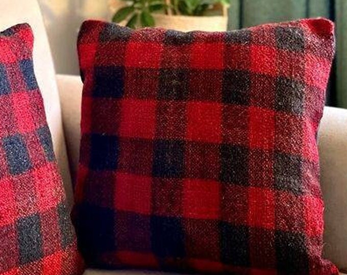 Hand-Woven Kilim Pillow Cover Set: Anatolian Wool Cushion, 18x18 inch