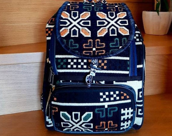 Night Blue Rug Fabric Backpack, Strong Sport Bag For Hiking, Personalized Rucksack For Noel Gift, Unisex Winter Outfit Accesories, Gift Her