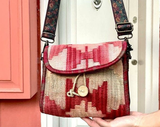Personalized Boho Mini Crossbody Bag,Natural Dyed Burgundy Beige Wool Sling Bag,Personalized Bohem Style Winter Accessory, Mother's Day Gift