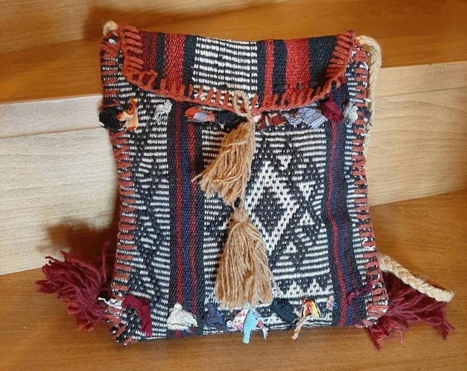 Boho Saddlebag Made from Antique Rug, Handmade Crossbody Bag, Gift for Her, Christmas, Birthday Gift for Bohemian Women, Natural Vintage