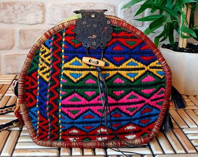 Plant Dyed Wool Oval Bag, Winter Outfit For Her, Personalized Christmas Gift For Her, Rainbow Warm Color Sling Bag, Native Pattern Rug