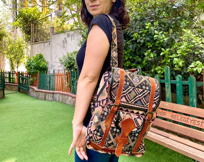 Handmade Kilim Backpack: Ethnic Woven Fabric Rucksack