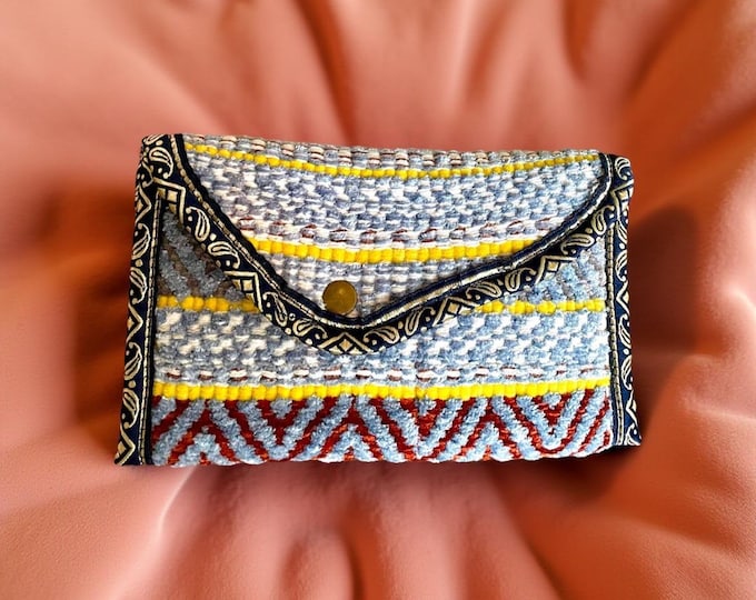 Envelope Shaped Elegant Unique Mini Clutch, Hand-Made Blue Rug Large Wallet For Women, Special Personalized Mother's Day Gift fotr Mom
