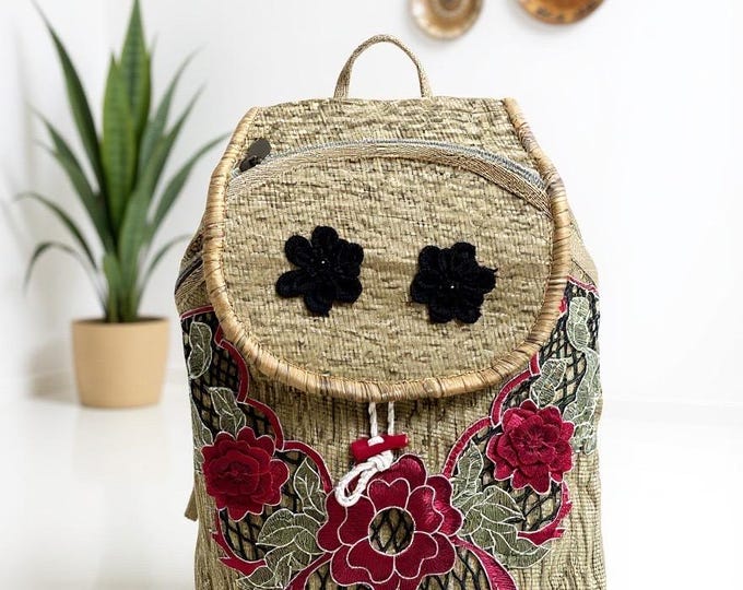 Handmade Mustard Yellow Embroidered Floral Backpack – Boho Laptop Bag, Personalized Gift for Her, Unique Christmas Birthday Present