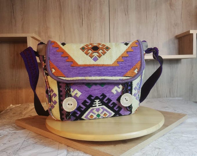 Personalized Kilim Messenger Bag: Ethnic Tapestry Crossbody Bag