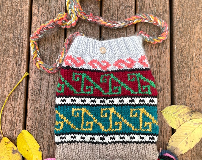 Personalized Hand-knitted Crochet Saddlebag, Colorful  Ethnic Pattern Crossbody Bag, Mother's Day Gift For Best Friend, Wife, Girlfriend