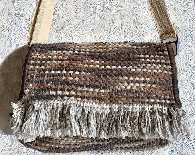 Beige and Grey Hand-woven Rectangler Messenger Bag, Gypsy Style Fringe Bohem Shoulder Bag, Multi Pocket Organized Bag, Personalized Gift