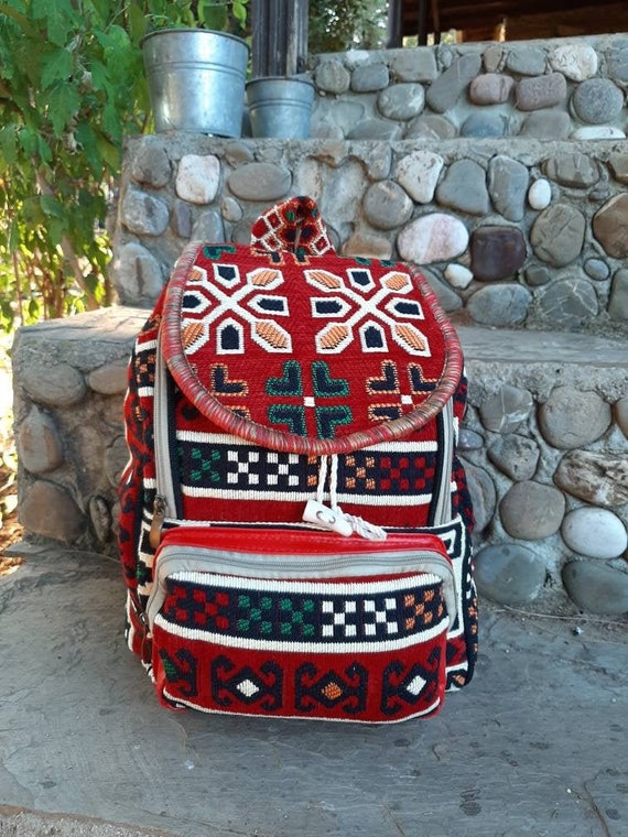 Red Kilim Backpack: Ethnic Woven Hiking Rucksack - Etsy