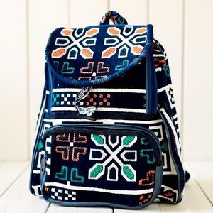 Navy Rug Personalized Rucksack, Large Compartment Unique Backpack, Artisan Crafted One-of-a-kind Bag, Weekend Travel Bag, Gift Idea For Her image 1