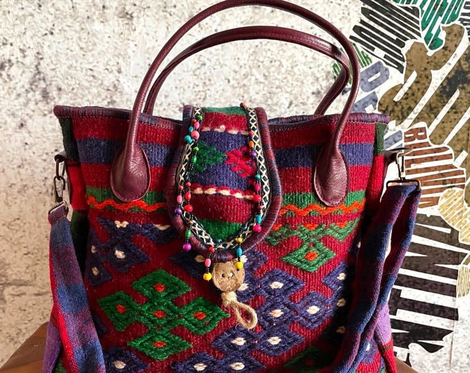 Aesthetic Large Tote Bag, Navajo Nation Style Purse,  Natural Woven Bag With Name, Gift For Mom, Custom Monogram Tote Bag, Christmas Gift