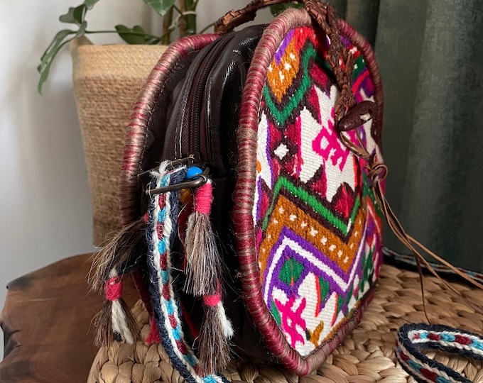 Handmade Crossbody Bag, Vintage Handmade Turkish Kilim, Rug, Carpet And Genuine Leather, Christmas Gift For Her, Birthday, Myself