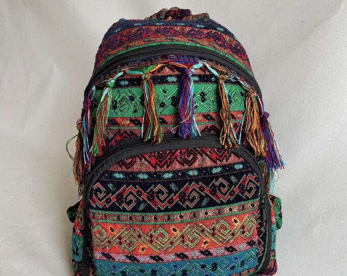 Personalized Fringe Green Rug Pattern Backpack, Velvet Touch Sofya Fabric Violet Bag, Sport Casual Purse, Christmas Gift For Her, Sister