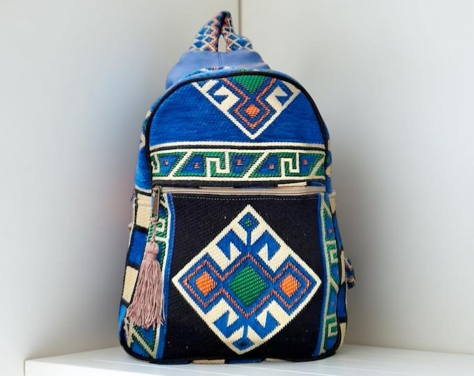 Tribal Pattern Rug Sport Backpack, Tapestry Strong Practical Weekend Rucksack, Personalized Gift For Her, Tassel Detailed Rucksack Sister