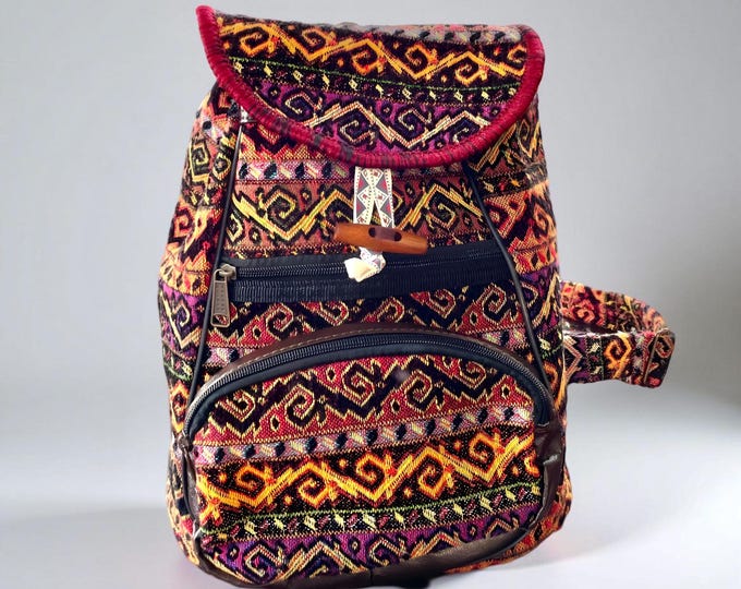 Drawstring Traditional Pattern Backpack, Unique Bohemian Backpack, Durable and Aeathetic Appeal, Solid Rug Fabric Personalized Bag For Her