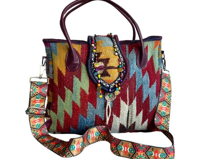Personalized Myra Tote, Chevron Natural Hand-woven Rug Bag, Changeable Strap Purse, Retro Style Rustic Bohem Hobo, Valentine's Gift For Her