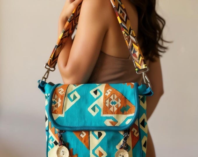 Tribal Pattern Crossbody Bag: Handmade Rug Fabric Shoulder Bag