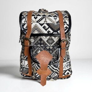 Personalized Rug Pattern Backpack: Anti-Theft Travel Rucksack, Brown Ethnic Pattern Rucksack, Weekender Backpack, Personalized Christmas