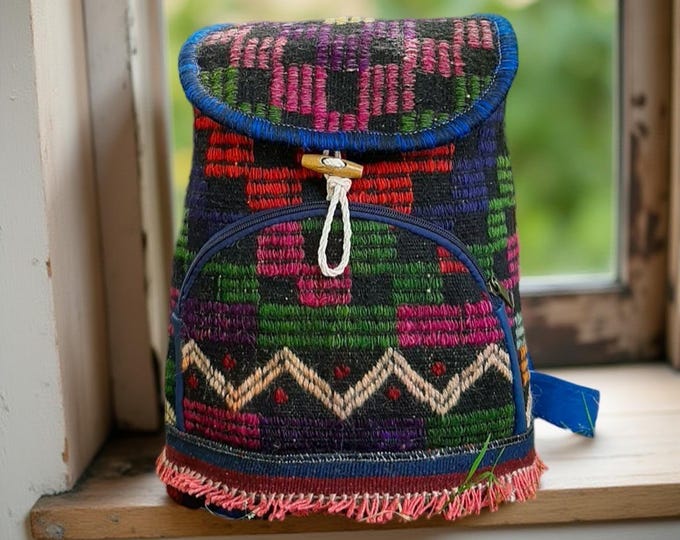 Native American Style Rug Backpack, Drawstring Bag, Weekender Backpack, Personalised Gift For Her, Cowgirl Woven Tassel Bag, Fringe Bag
