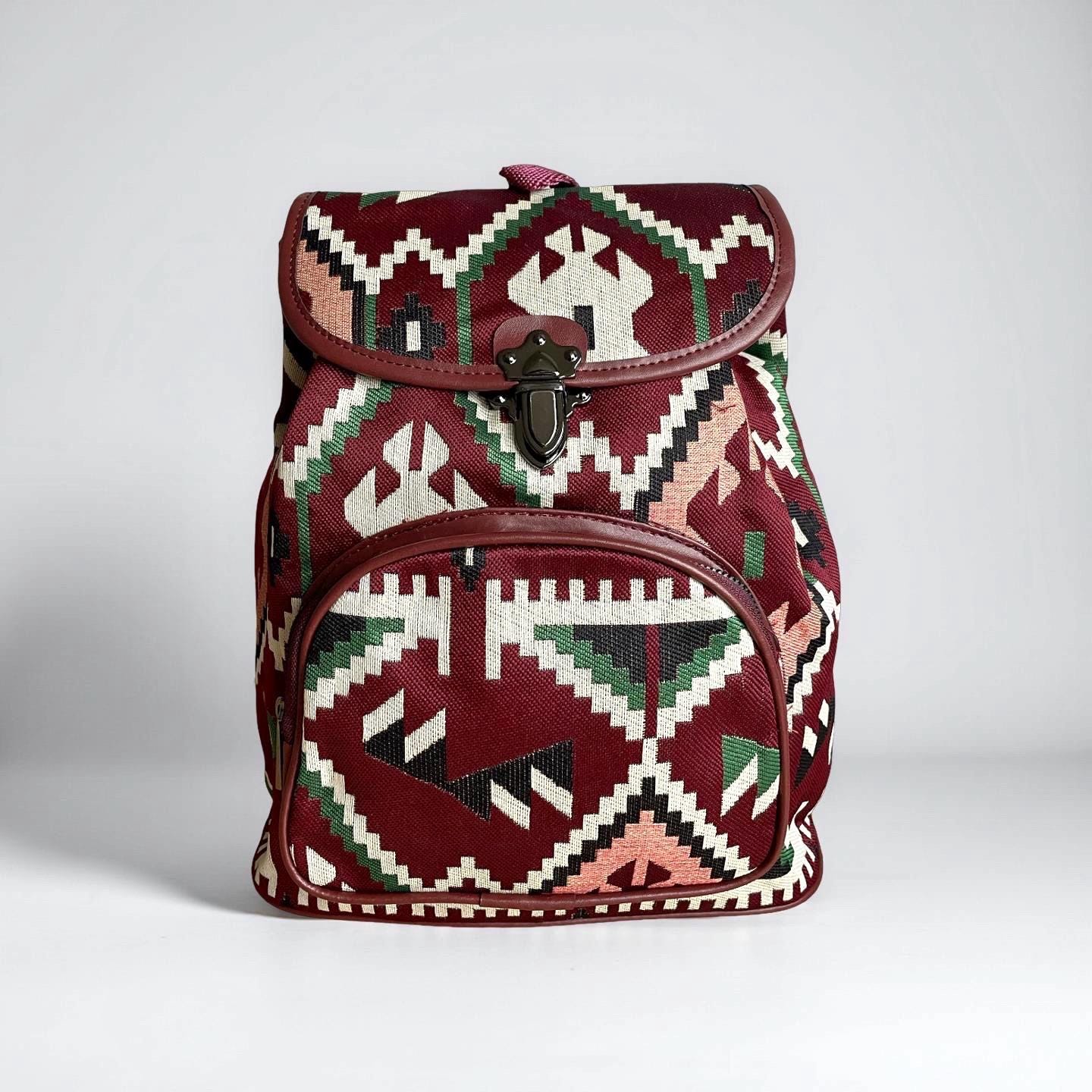 WOVEN RUCKSACK IN BURGUNDY! Perfect  Christmas or Birthday present. Burgundy Fabric Backpack: Ethnic Tribal Pattern Rucksack  main image 4