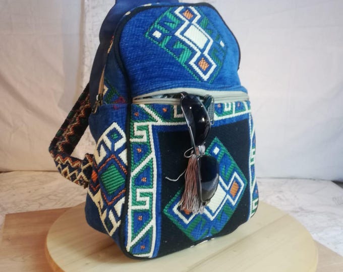 Tribal Kilim Backpack: Bohemian Rug Pattern Rucksack with Tassel