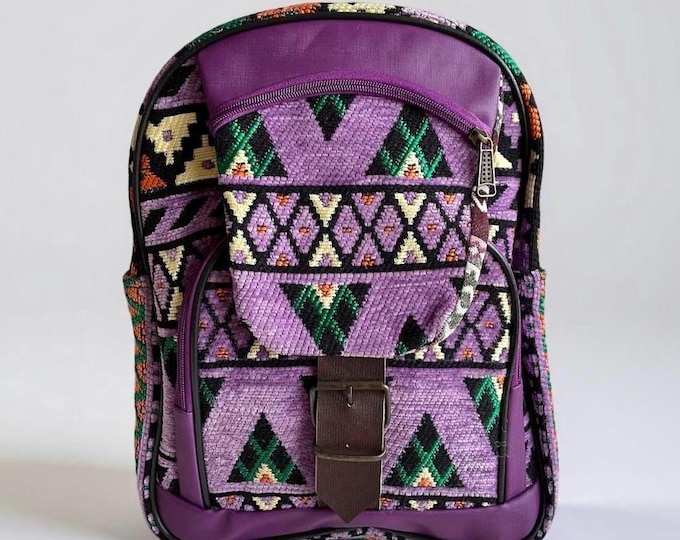 Purple Rug Backpack, Personalized Unique Rucksack, Violet Large Tote Backpack, Tribal Pattern Bohem Style, Birthday Gift Sister, Hiking Bag