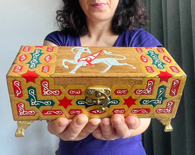 Personalize Jewelry Box For Birthday gift, Ottoman Antique Traditional Art Hand-Painted Wooden Velvet Personalized Box,Mother's Day Gift Box