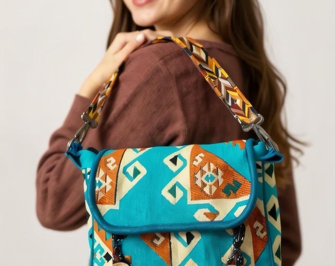 Tribal Pattern Crossbody Bag: Handmade Rug Fabric Shoulder Bag