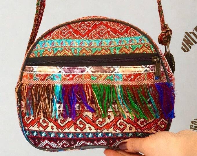 Handmade Kilim Crossbody Bag: Fringe Ethnic Shoulder Bag