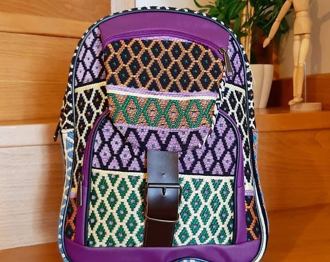 Fashionable and Durable Kilim Fabric Huge Backpack with big zipper compartment and Two zipper Pockets - Christmas eve Gift for women, her