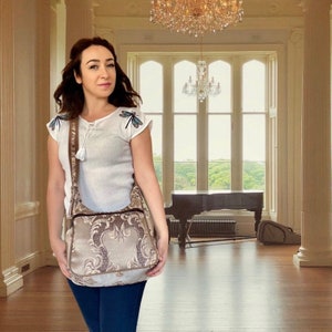 1900s Victorian Style Purse, Shiny Fabric Personalized Shoulder Bag, Hand-Made Unique Bag, Christmas Gift For Her, Vintage Gift For Mom