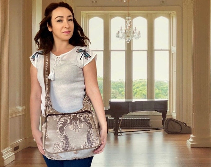 1900s Victorian Style Purse, Shiny Fabric Personalized Shoulder Bag, Hand-Made Unique Bag, Christmas Gift For Her, Vintage Gift For Mom