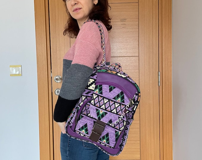 Purple Kilim Backpack: Personalized Boho Rucksack