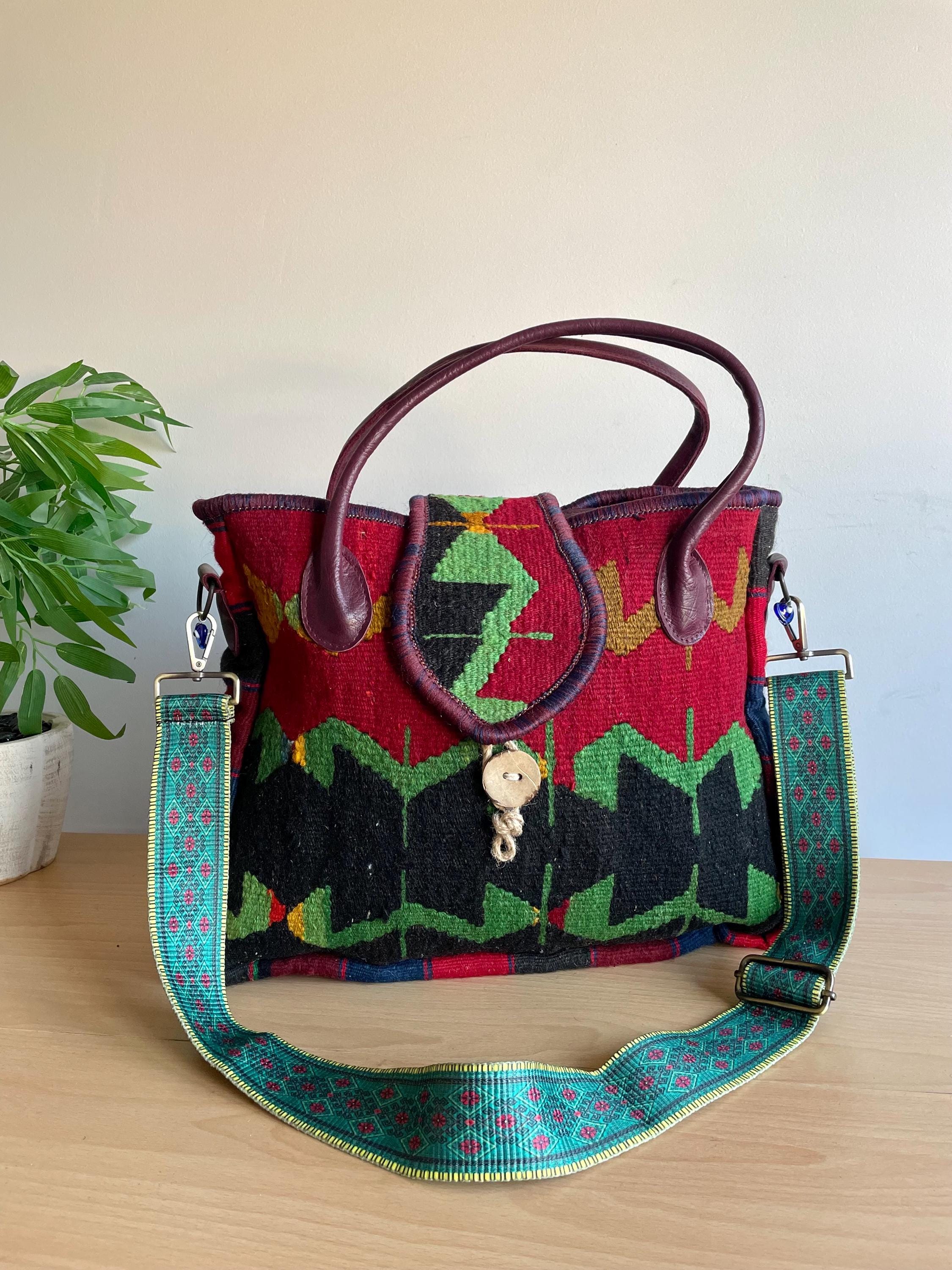 Rare Find Vintage Rug Hobo Bag: Anatolian Rug Tote With Leather