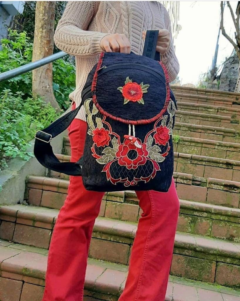 Black velvet mini backpack online