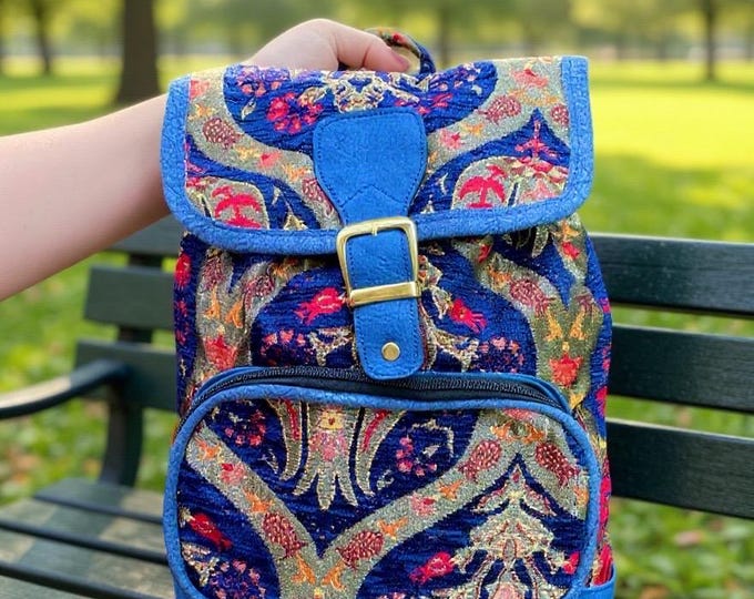 Personalized Ottoman Tulip Backpack: Small Light Blue Design