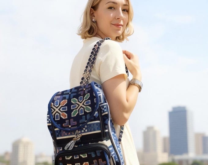 Personalized Kilim Backpack: Turkish Rug Motif Rucksack