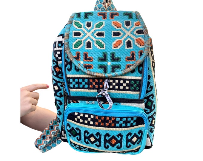 Turquoise Kilim Backpack: Personalized Rucksack, Laptop Bag