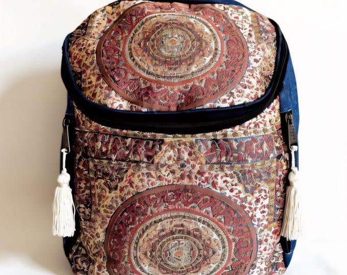 Mandala Patterned Laptop Backpack – Handmade Boho Jacquard Rucksack with Laptop Compartment, Travel School Work Bag, Personalized Gift