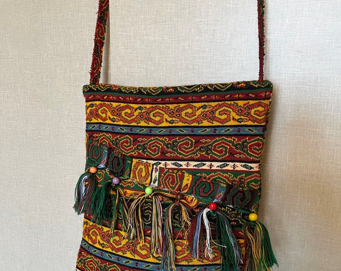 Ethnic Pattern Fabric Tassel Saddle Bag, Ethnic Daily Use Bag For Her, Personalize Lovely Gift Sister, Best Friend, Gypsy Style Gift Her