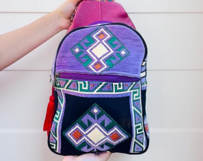 Purple Hiking Backpack, Practical Tribal Kilim Pattern Pretty Backpack, Boho Rucksack, Personalized Gift For Birthday, Mother's Day Gift Her