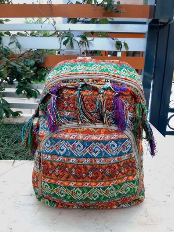 Handmade Tassel Backpack: Ethnic Fabric Boho Rucksack - Etsy display picture 3