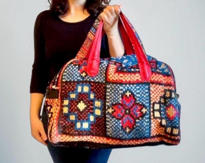 Personalized Duffel Rug Bag, Traveller Kilim Colorful Weekender Luggage, Overnight Bag For Her, Designer Strap, Unique Gift For Mother's Day