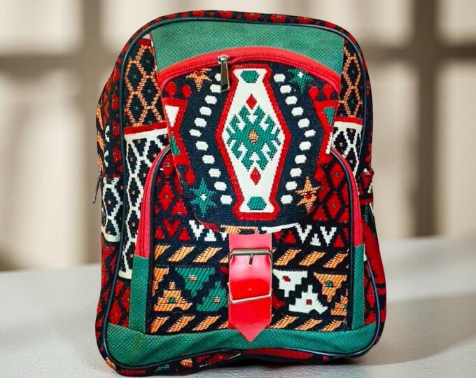 Artisan Sport Kilim Backpack For Women, Large Casual Unique Fashion, Daily Use Strong Carpet Rucksack, Personalized Birthday Gift Sister