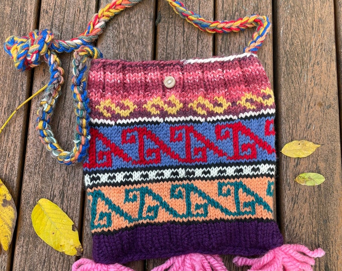 Personalized Hand-knitted Crochet Saddlebag, Bohem Colorful Purse, Handmade Ethnic Pattern Crossbody Bag, Mother's Day Gift, Unique Gift